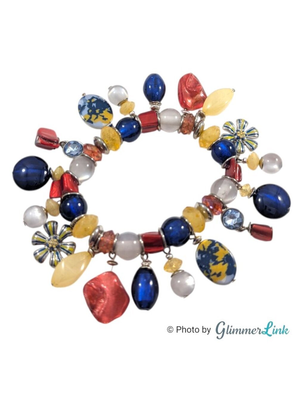 Multicolor Charm Bracelet Dangle Beads Enamel Flower Stretch Y2K Style